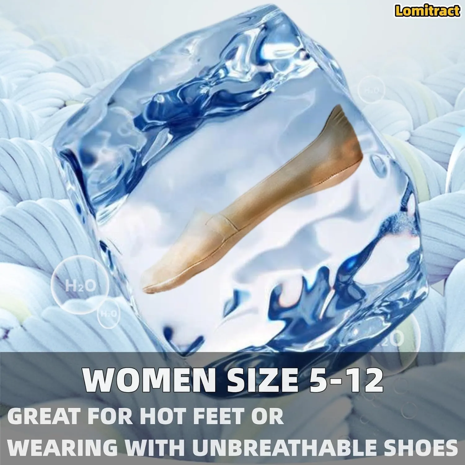 Lomitract Thin No Show Socks (Women 5-12), Made of Ice Silk Surface on the Surface & Cotton on the Bottom