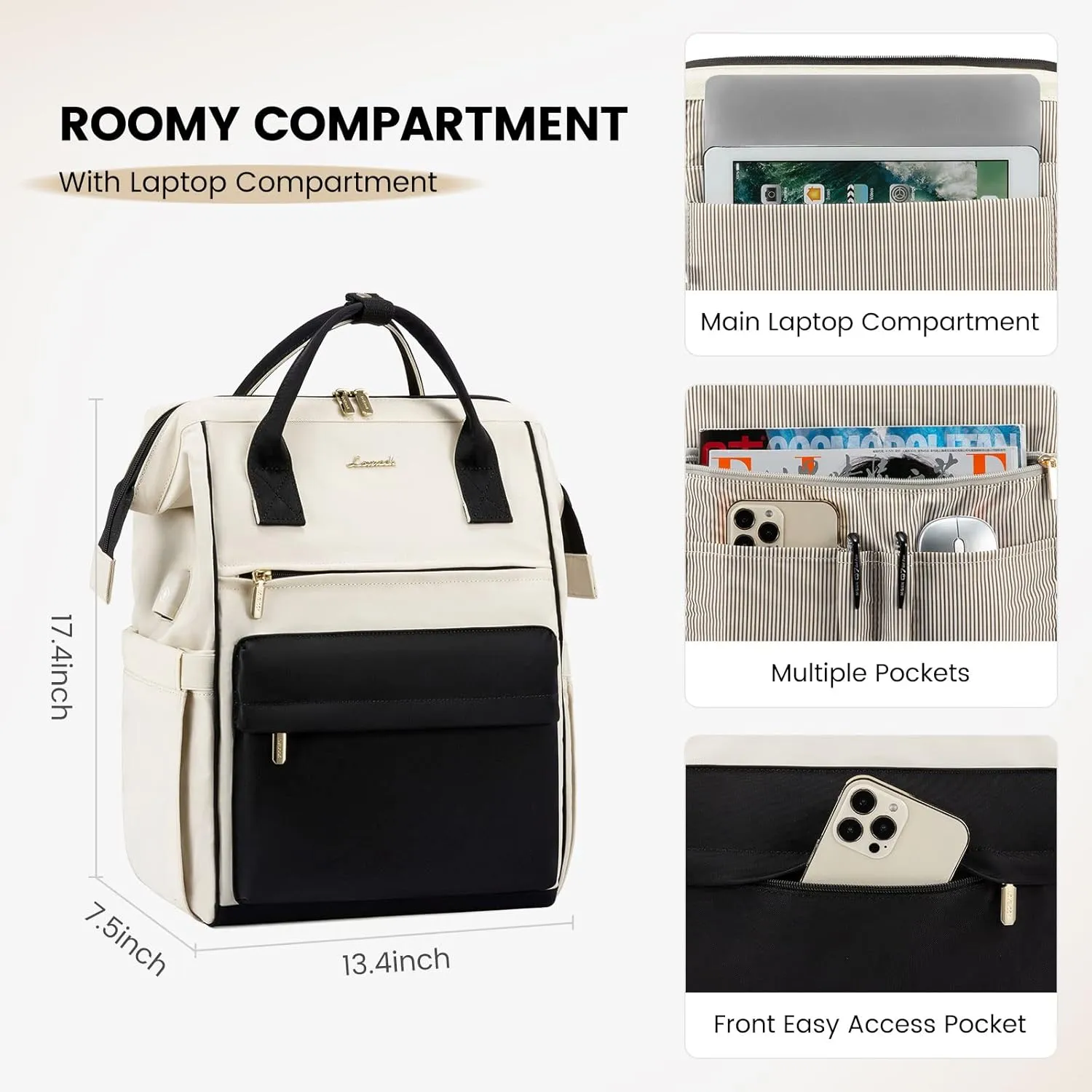 LOVEVOOK Laptop Backpack Purse for Women Waterproof Teacher Nurse Bag, 17.3 Inch Work Laptop Bag with USB Port, Business Travel Computer Backpack
