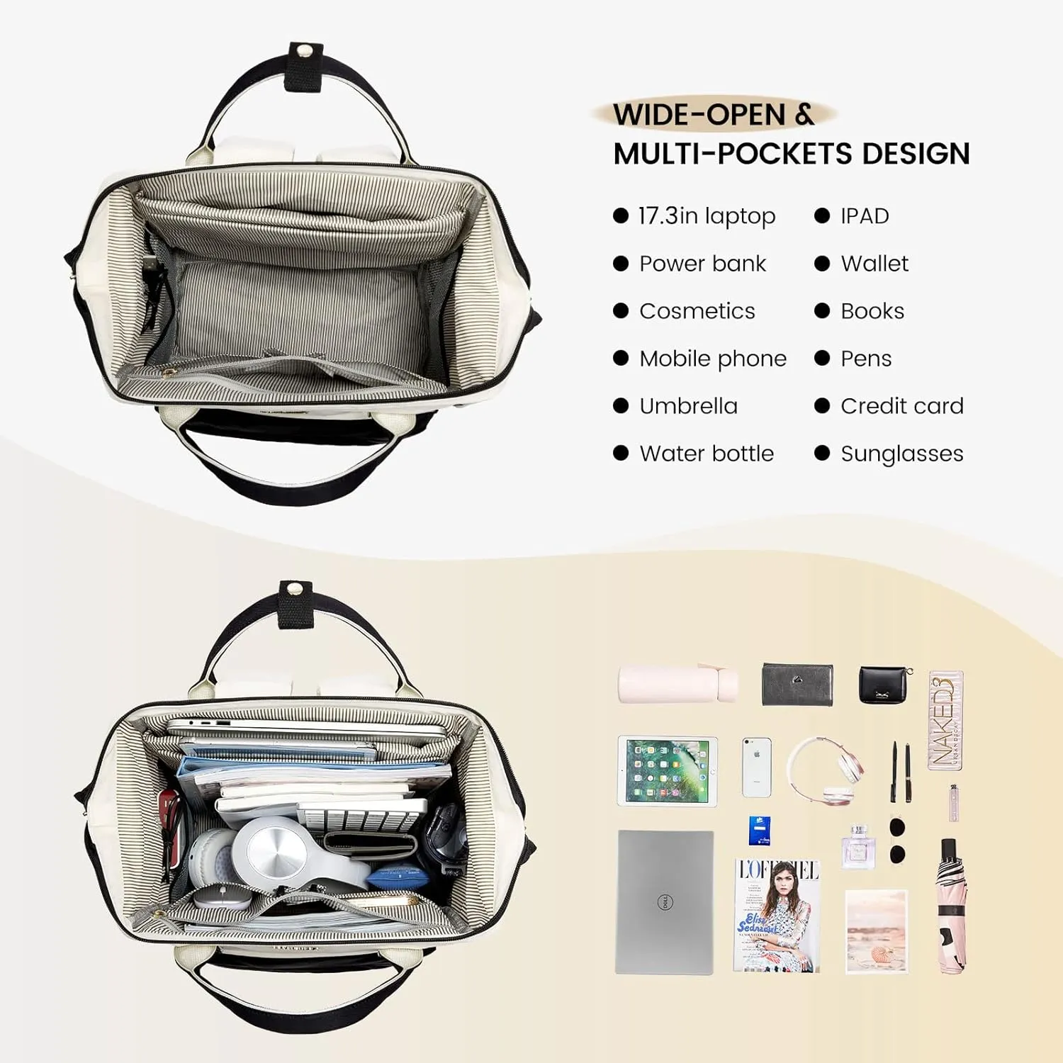 LOVEVOOK Laptop Backpack Purse for Women Waterproof Teacher Nurse Bag, 17.3 Inch Work Laptop Bag with USB Port, Business Travel Computer Backpack