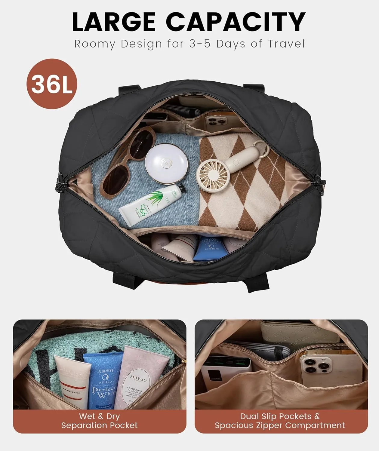 LOVEVOOK Weekender Bags for Women, Puffer Travel Duffel Bags for Woman, Large Hospital Bag for Women Labor Delivery with Shoe Compartment, Carry On Overnight Bag, Personal Item Travel Bag for Airplane