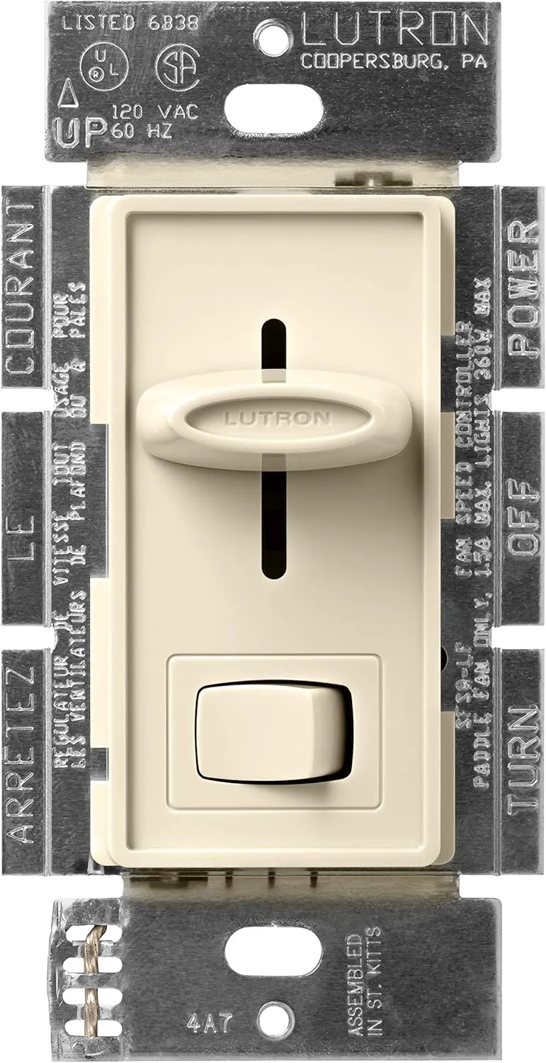 Lutron SFSQ-LF-AL Skylark 3-Speed Fan and Light Control, Almond
