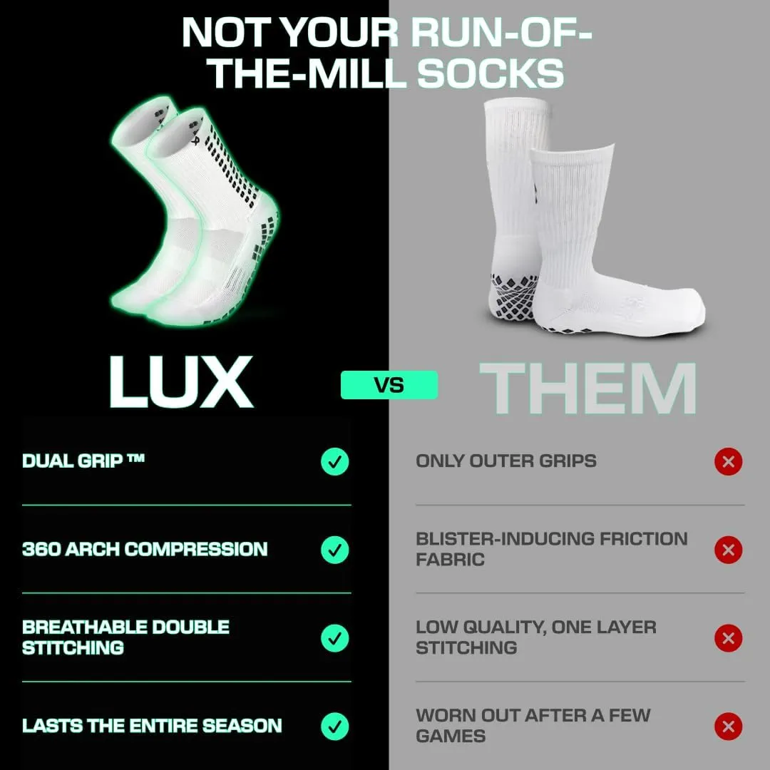 Lux Dual Grip Socks - Soccer Grip Socks for Men and Women. GripArray Performance & Comfort