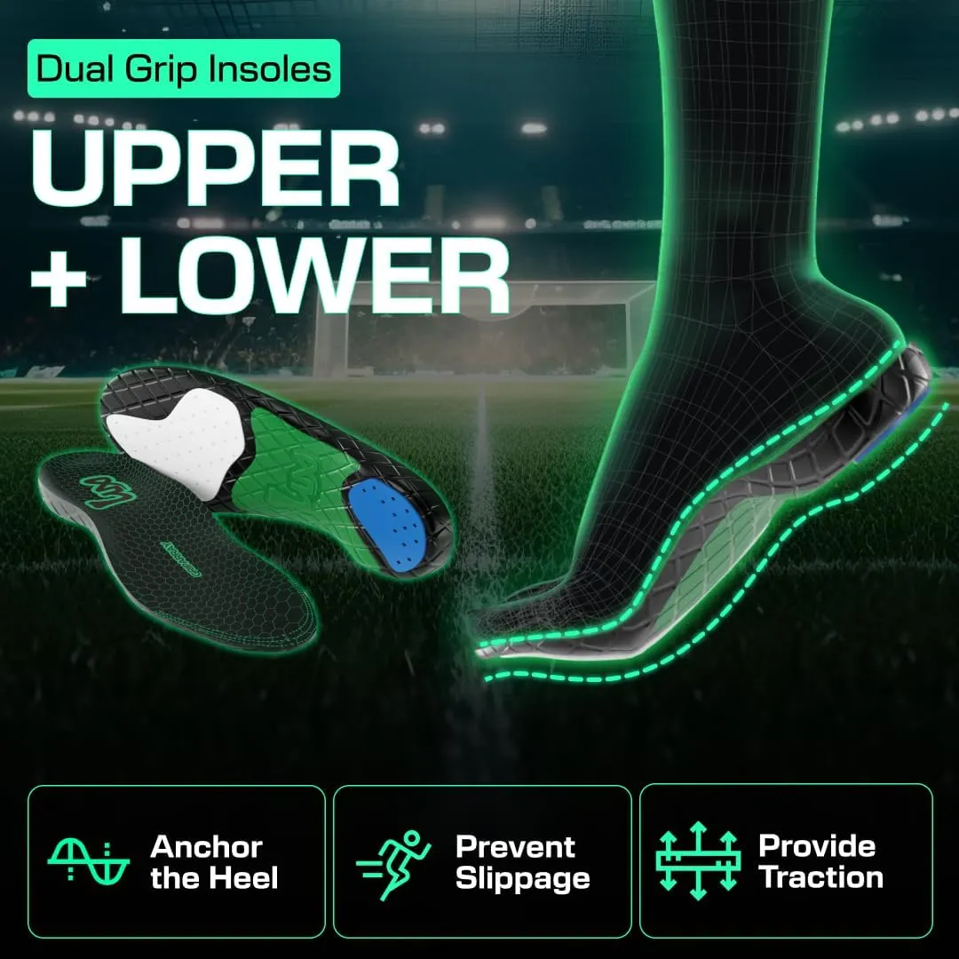 LUX Dual Grip Sports Insoles with GripArray - Easily Trimmed to Fit Any Foot Shape - Shock Absorbing Athletic Performance Sport Insoles - Shoe Inserts for Women & Men's Soccer, Running, Basketball