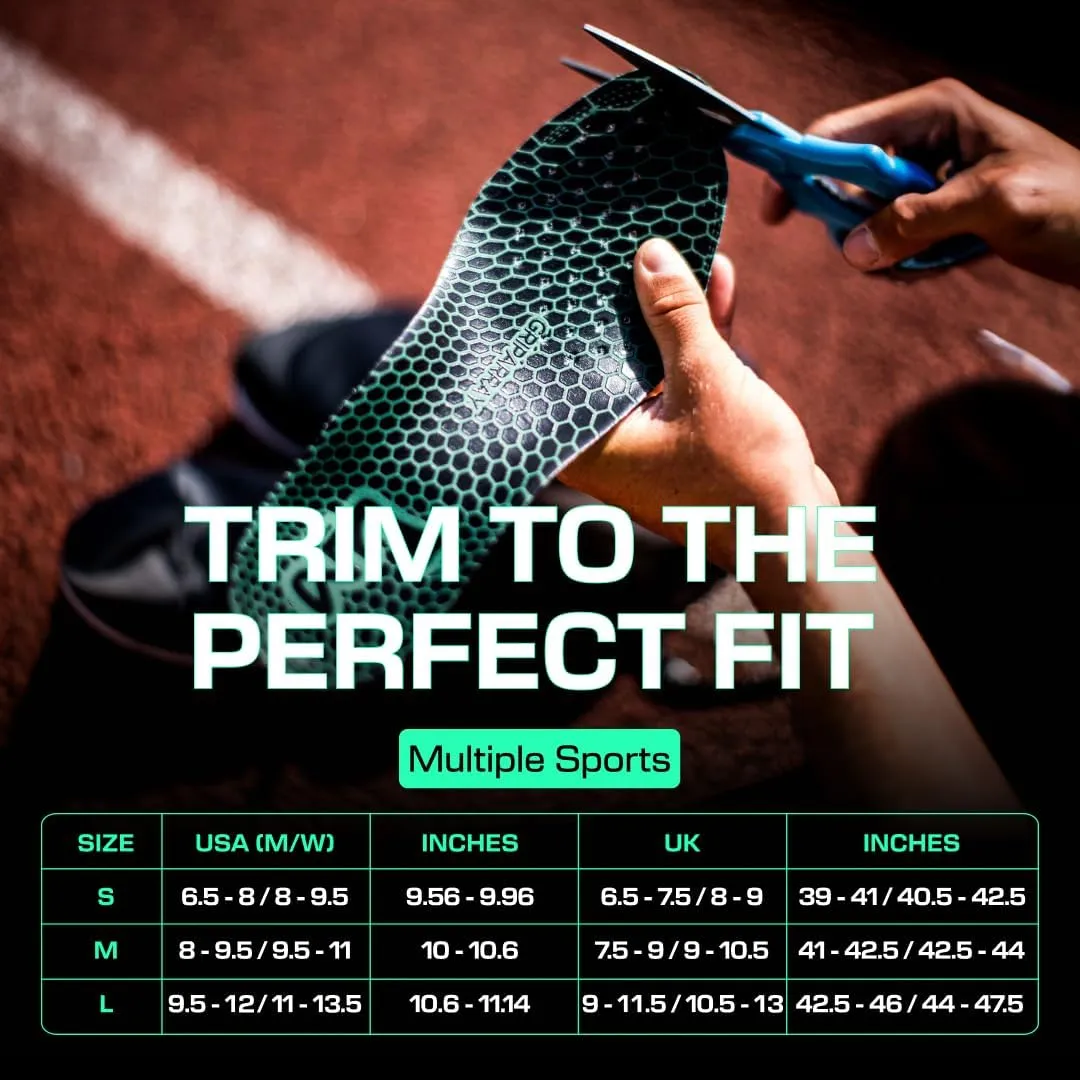 LUX Dual Grip Sports Insoles with GripArray - Easily Trimmed to Fit Any Foot Shape - Shock Absorbing Athletic Performance Sport Insoles - Shoe Inserts for Women & Men's Soccer, Running, Basketball