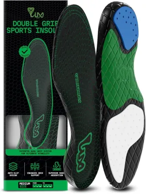 LUX Dual Grip Sports Insoles with GripArray - Easily Trimmed to Fit Any Foot Shape - Shock Absorbing Athletic Performance Sport Insoles - Shoe Inserts for Women & Men's Soccer, Running, Basketball