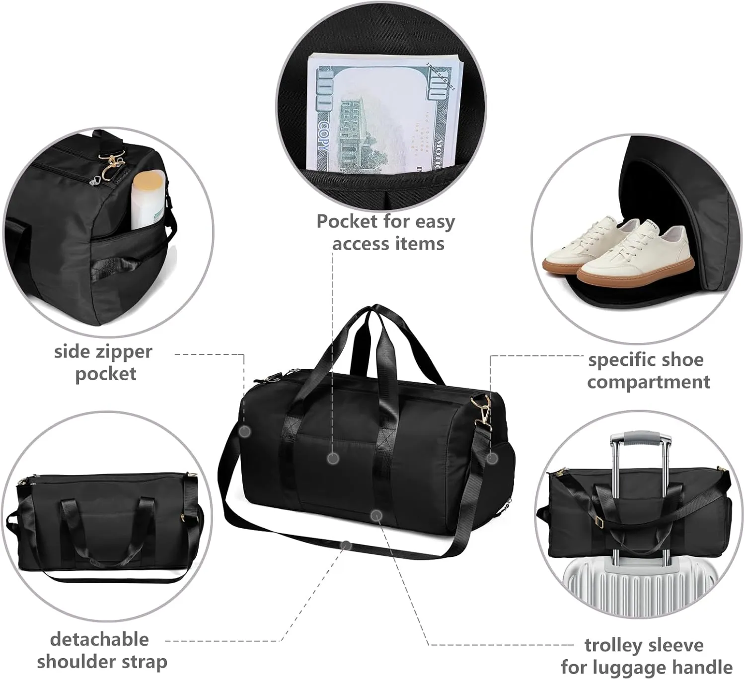 MABROUC Duffle Bag For Women, Sports Duffel Bag for Gym with Wet Pocket & Shoe Compartment, Overnight Weekender Travel Bag