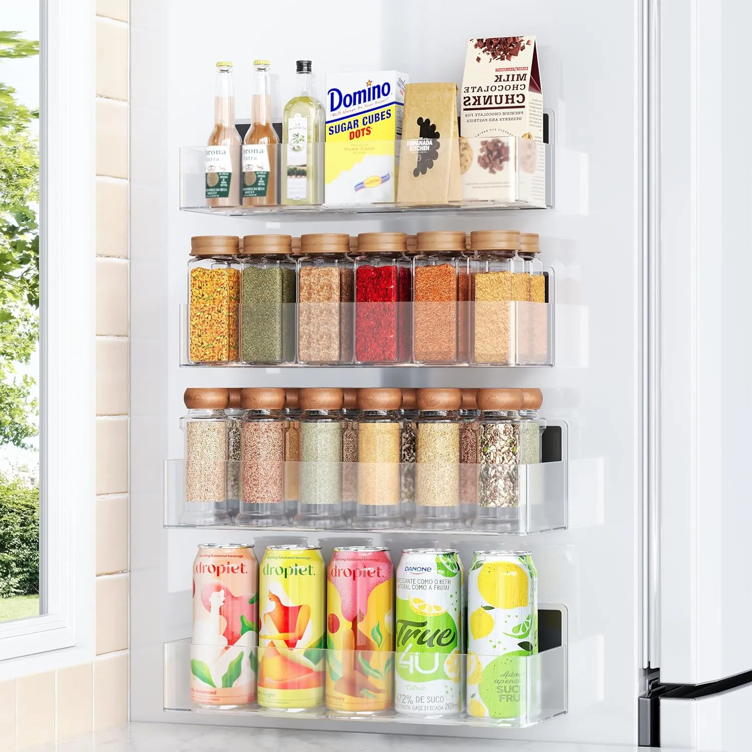 Magnetic Spice Rack for Refrigerator, Kitchen Organizer and Storage Shelf, Clear(4 Pack)