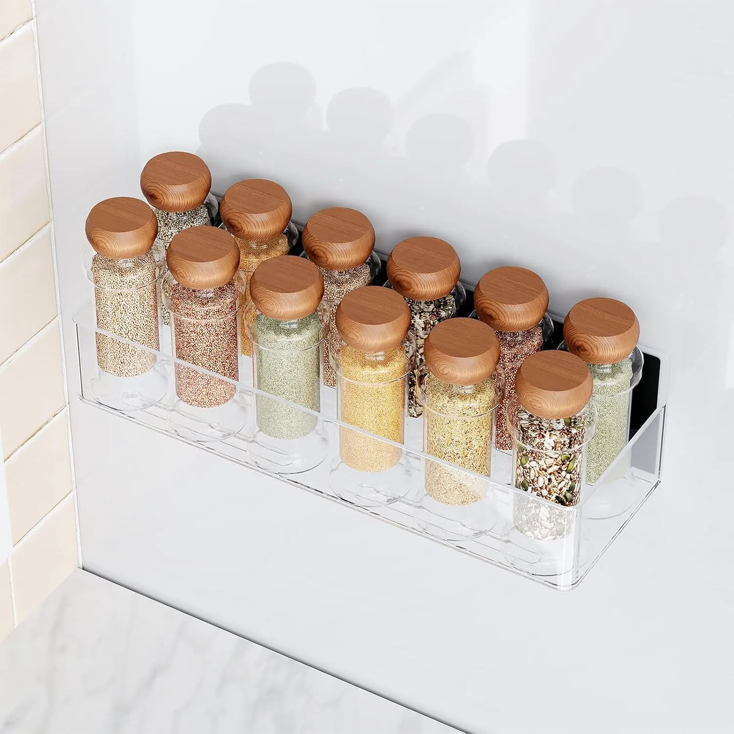 Magnetic Spice Rack for Refrigerator, Kitchen Organizer and Storage Shelf, Clear(4 Pack)