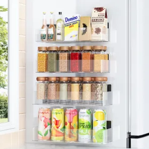 Magnetic Spice Rack for Refrigerator, Kitchen Organizer and Storage Shelf, Clear(4 Pack)