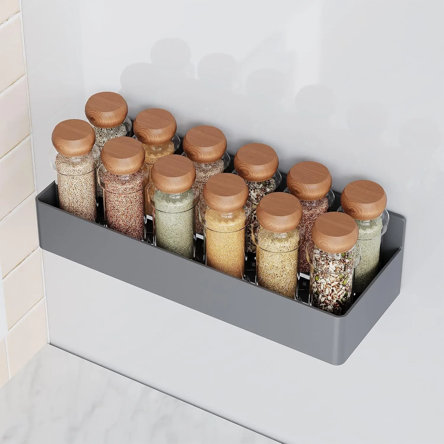 Magnetic Spice Rack for Refrigerator, Kitchen Organizer and Storage Shelf, Grey (4 Pack)…