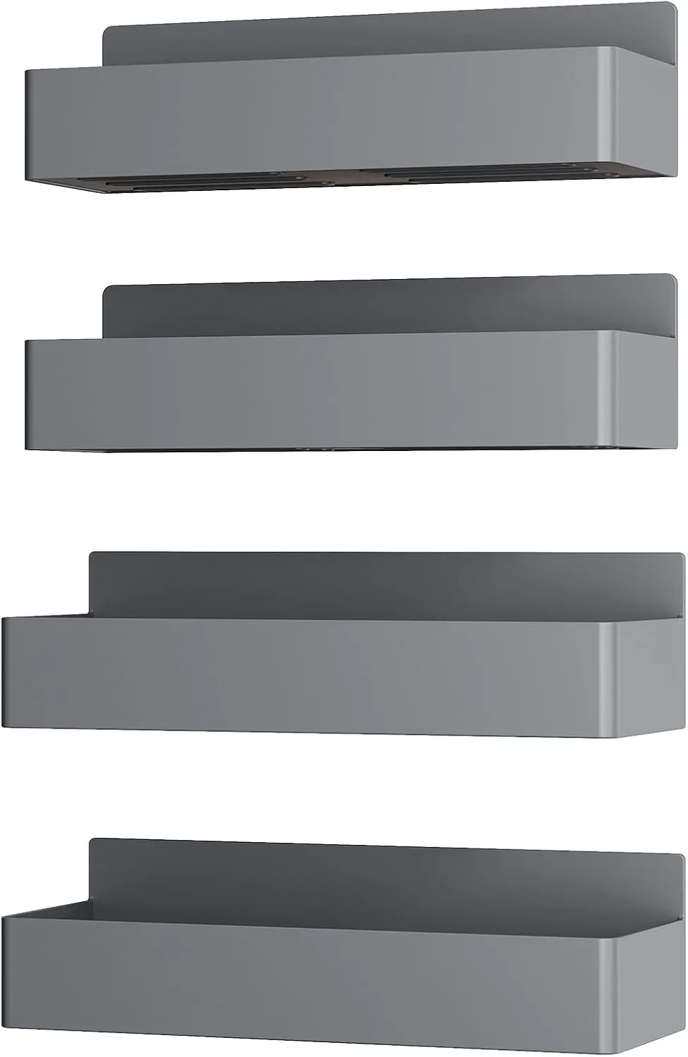 Magnetic Spice Rack for Refrigerator, Kitchen Organizer and Storage Shelf, Grey (4 Pack)…