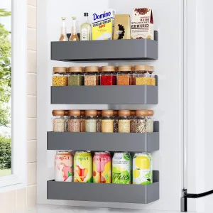 Magnetic Spice Rack for Refrigerator, Kitchen Organizer and Storage Shelf, Grey (4 Pack)…