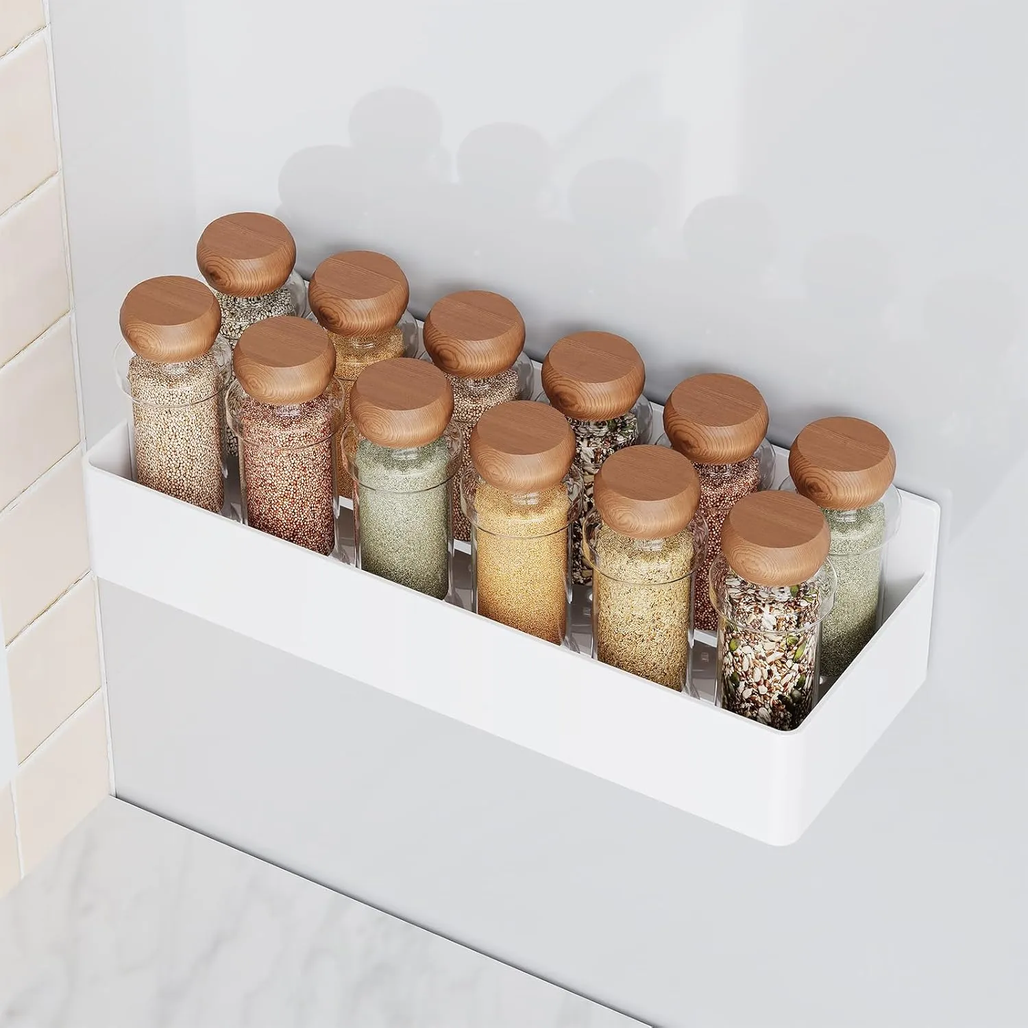Magnetic Spice Rack for Refrigerator, Kitchen Organizer and Storage Shelf, White (4 Pack)…
