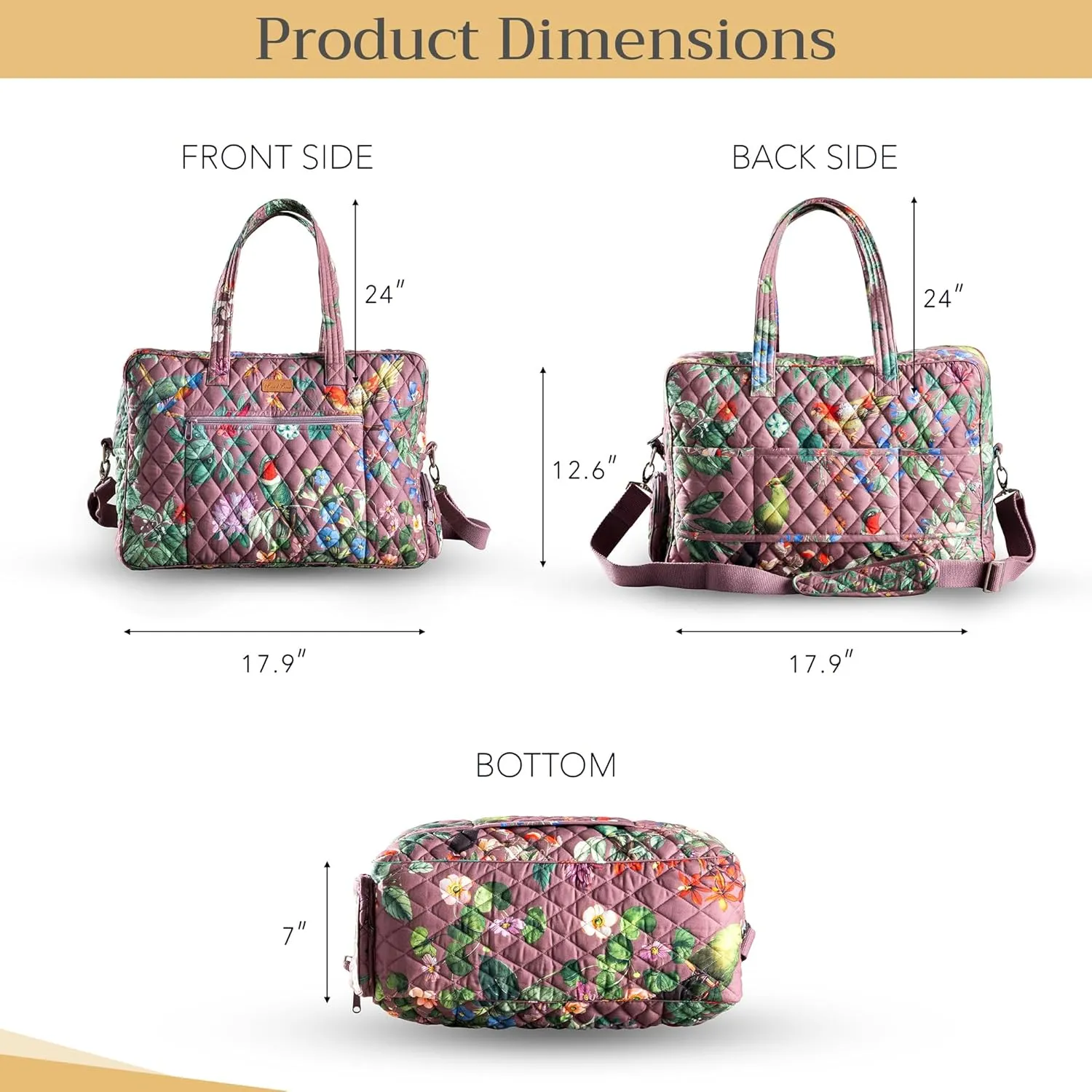 Maison d' Hermine Weekend Bag Cotton Quilted Duffel Overnight Luggage Weekender Gym Bag for Gifts Travel Men Women Business Travellers Family Trip, Eden - Violet