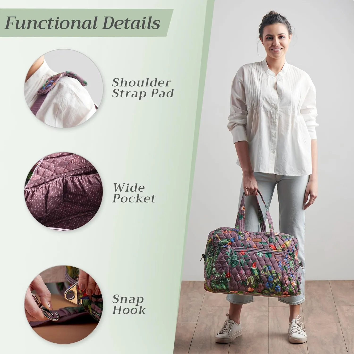 Maison d' Hermine Weekend Bag Cotton Quilted Duffel Overnight Luggage Weekender Gym Bag for Gifts Travel Men Women Business Travellers Family Trip, Eden - Violet