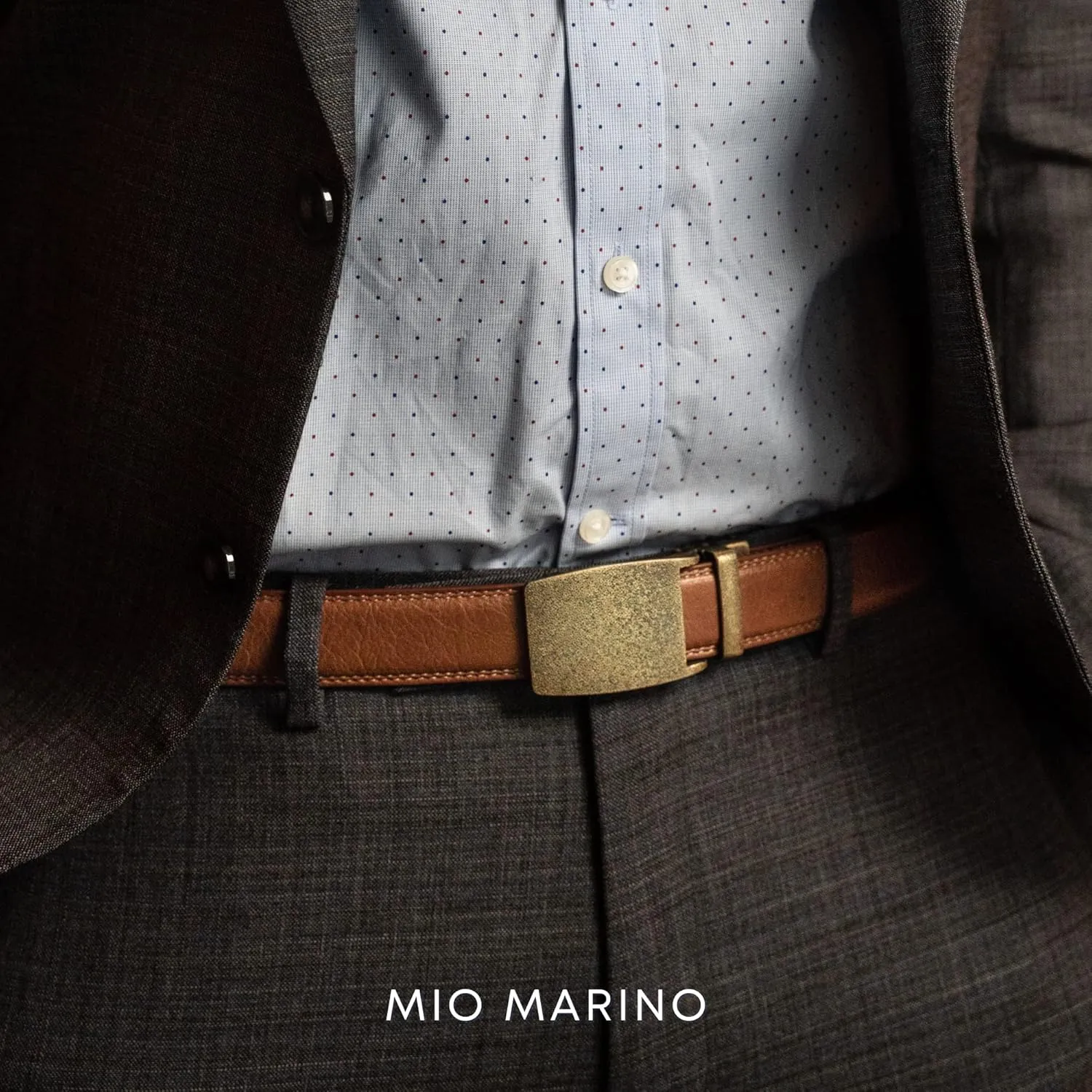 Marino Avenue Ratchet Belt for Men. Adjustable Leather Dress Belt with 38 Easy to Click Into Place Ratchet Closures.