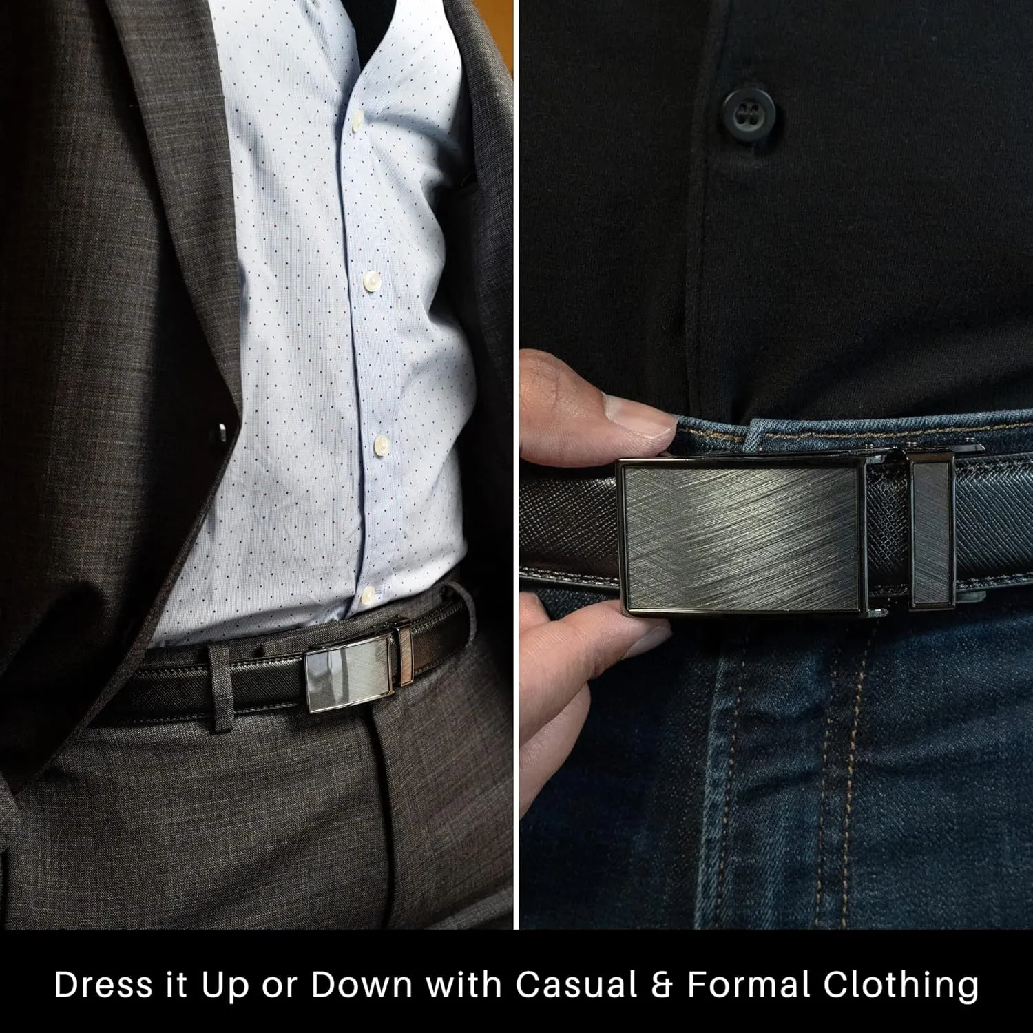 Marino Avenue Ratchet Belt for Men. Adjustable Leather Dress Belt with 38 Easy to Click Into Place Ratchet Closures.