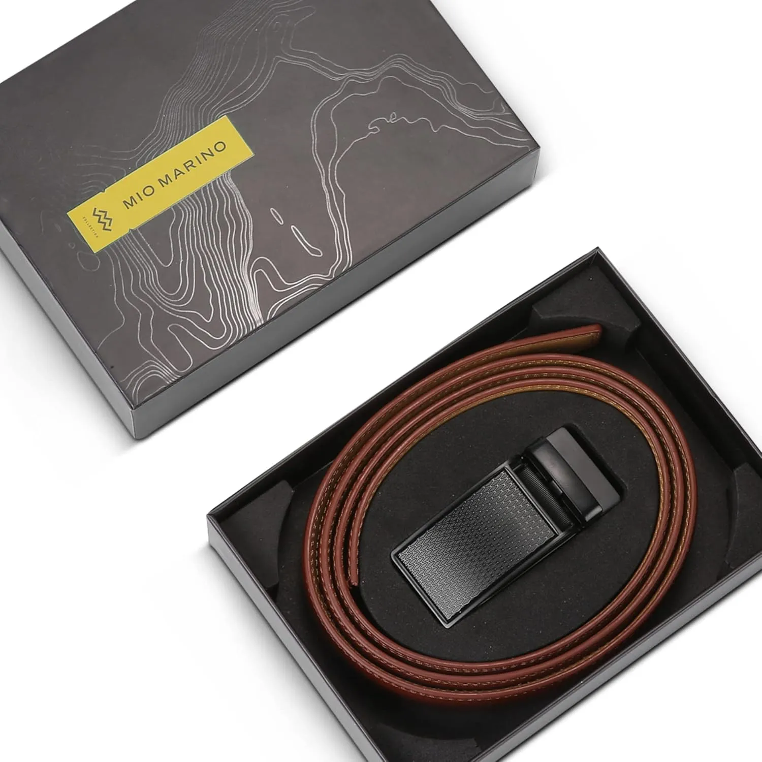 Marino Avenue Ratchet Belt for Men. Adjustable Leather Dress Belt with 38 Easy to Click Into Place Ratchet Closures.