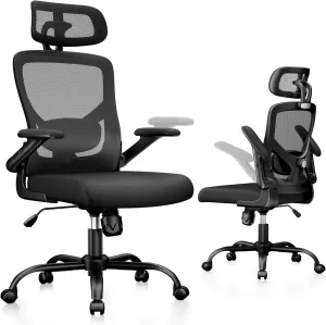 Marsail Ergonomic Mesh Office Chair High Back Desk Chair Adjustable Lumbar Support with Headrest Flip-Up Liftable Arms Swivel Computer Task Chair for Big and Tall People