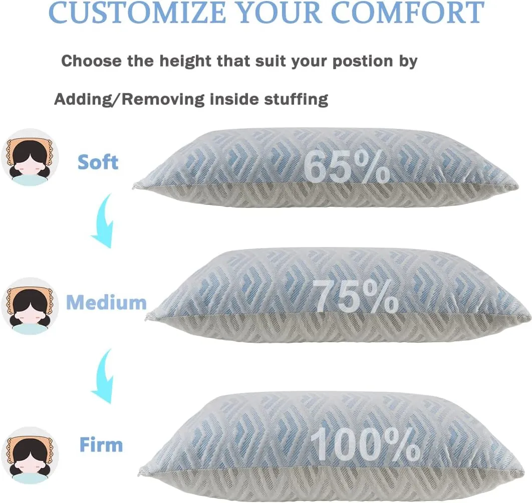 Memory Foam Pillows Queen Size Set of 2,Side Sleeper Pillow for Neck and Shoulder Pain,Pillows for Sleeping,Adjustable Cooling Neck Pillow with Washable Removable Cover