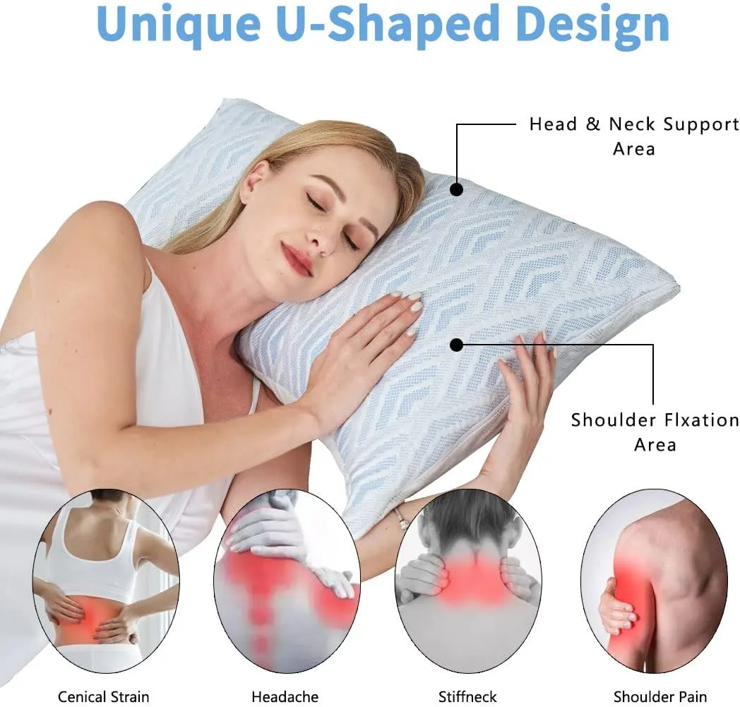 Memory Foam Pillows Queen Size Set of 2,Side Sleeper Pillow for Neck and Shoulder Pain,Pillows for Sleeping,Adjustable Cooling Neck Pillow with Washable Removable Cover