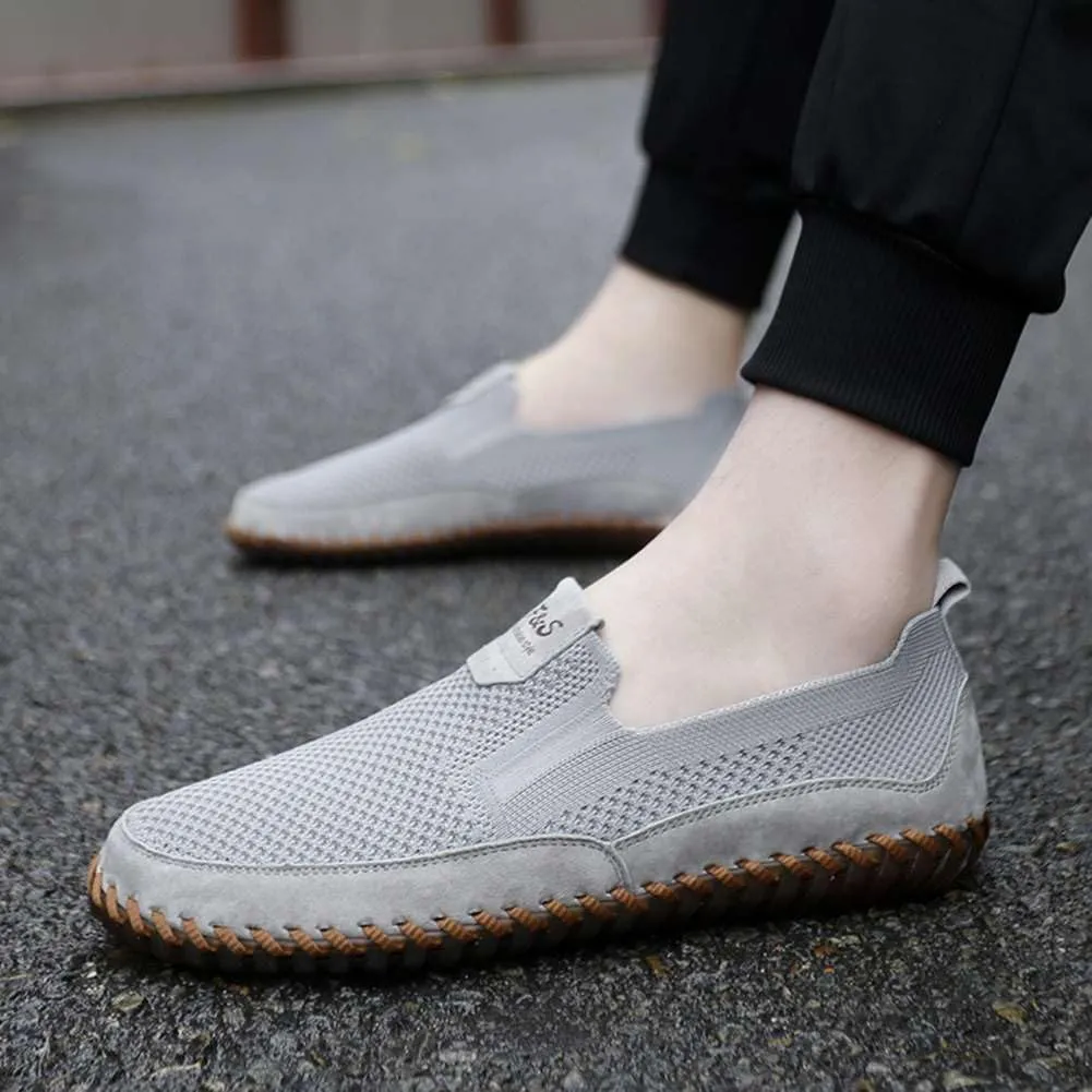 Men's Genuine Leather Loafer Shoes Slip On Soft Walking Shoes Perforated Driving Shoes