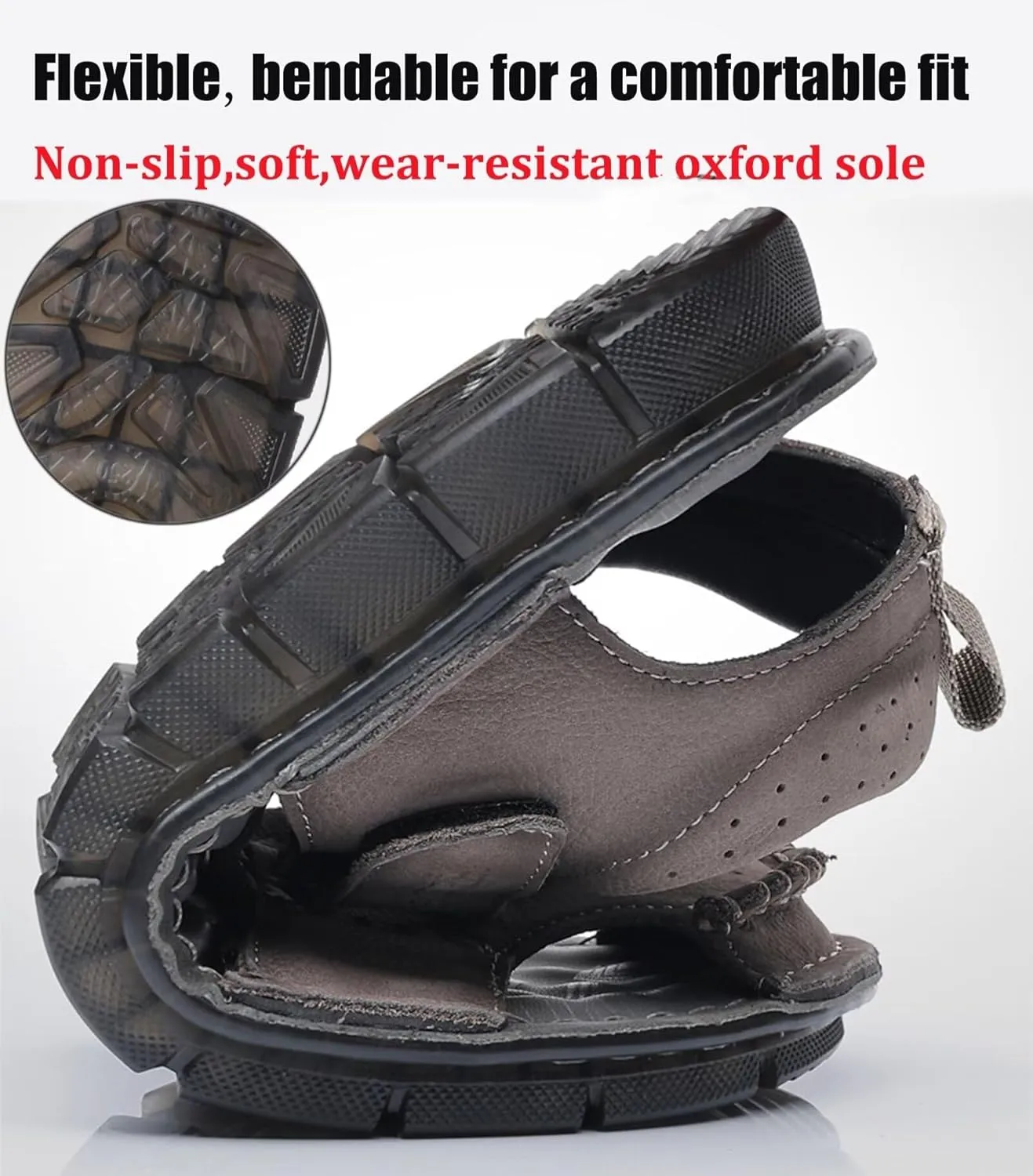 Mens Hiking Sandals Leather Outdoor Sports Summer Beach Fisherman Water Shoes Walking Closed Toe Trekking Sandals Comfort Casual Breathable Non-Slip Athletic Sandals