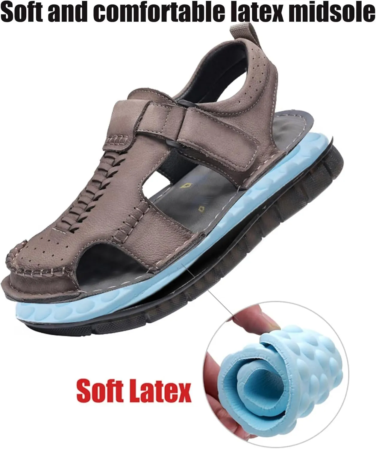 Mens Hiking Sandals Leather Outdoor Sports Summer Beach Fisherman Water Shoes Walking Closed Toe Trekking Sandals Comfort Casual Breathable Non-Slip Athletic Sandals