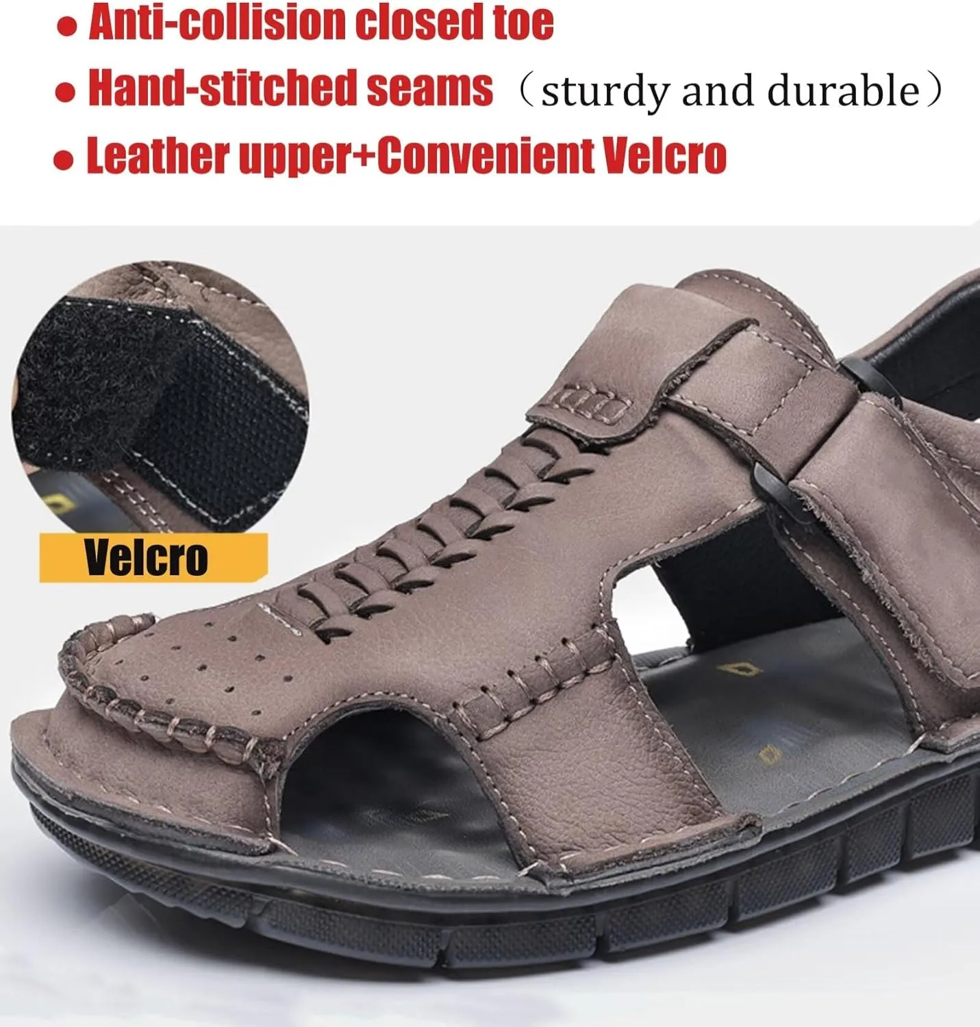 Mens Hiking Sandals Leather Outdoor Sports Summer Beach Fisherman Water Shoes Walking Closed Toe Trekking Sandals Comfort Casual Breathable Non-Slip Athletic Sandals