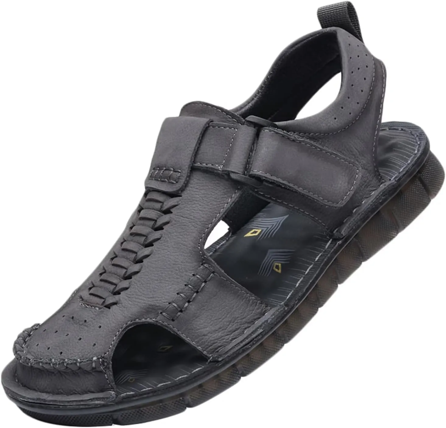 Mens Hiking Sandals Leather Outdoor Sports Summer Beach Fisherman Water Shoes Walking Closed Toe Trekking Sandals Comfort Casual Breathable Non-Slip Athletic Sandals