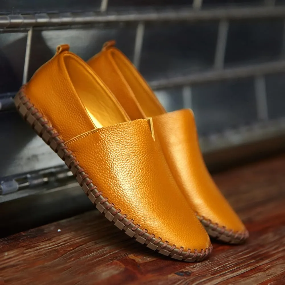 Men's Lightweight Casual Genuine Leather Slip On Penny Loafer Flats Soft Driving Walking Shoes