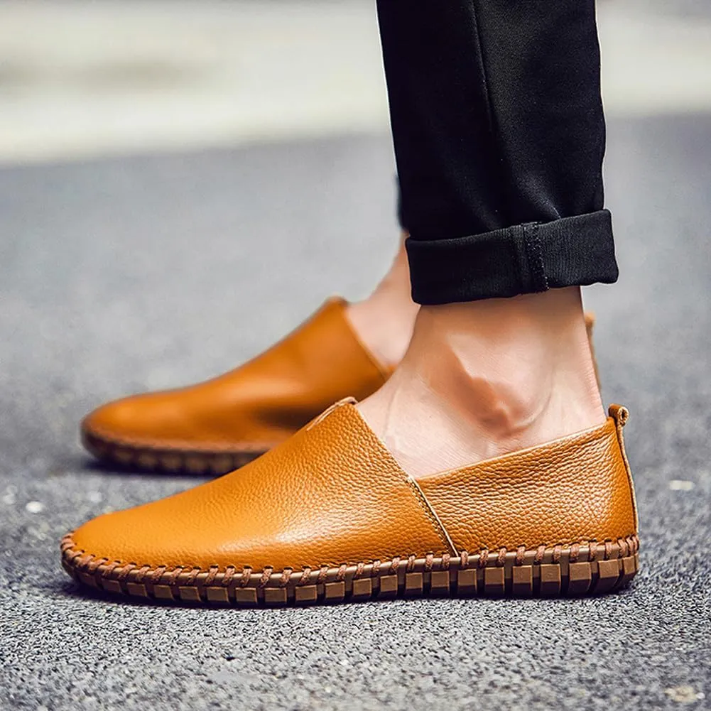 Men's Lightweight Casual Genuine Leather Slip On Penny Loafer Flats Soft Driving Walking Shoes