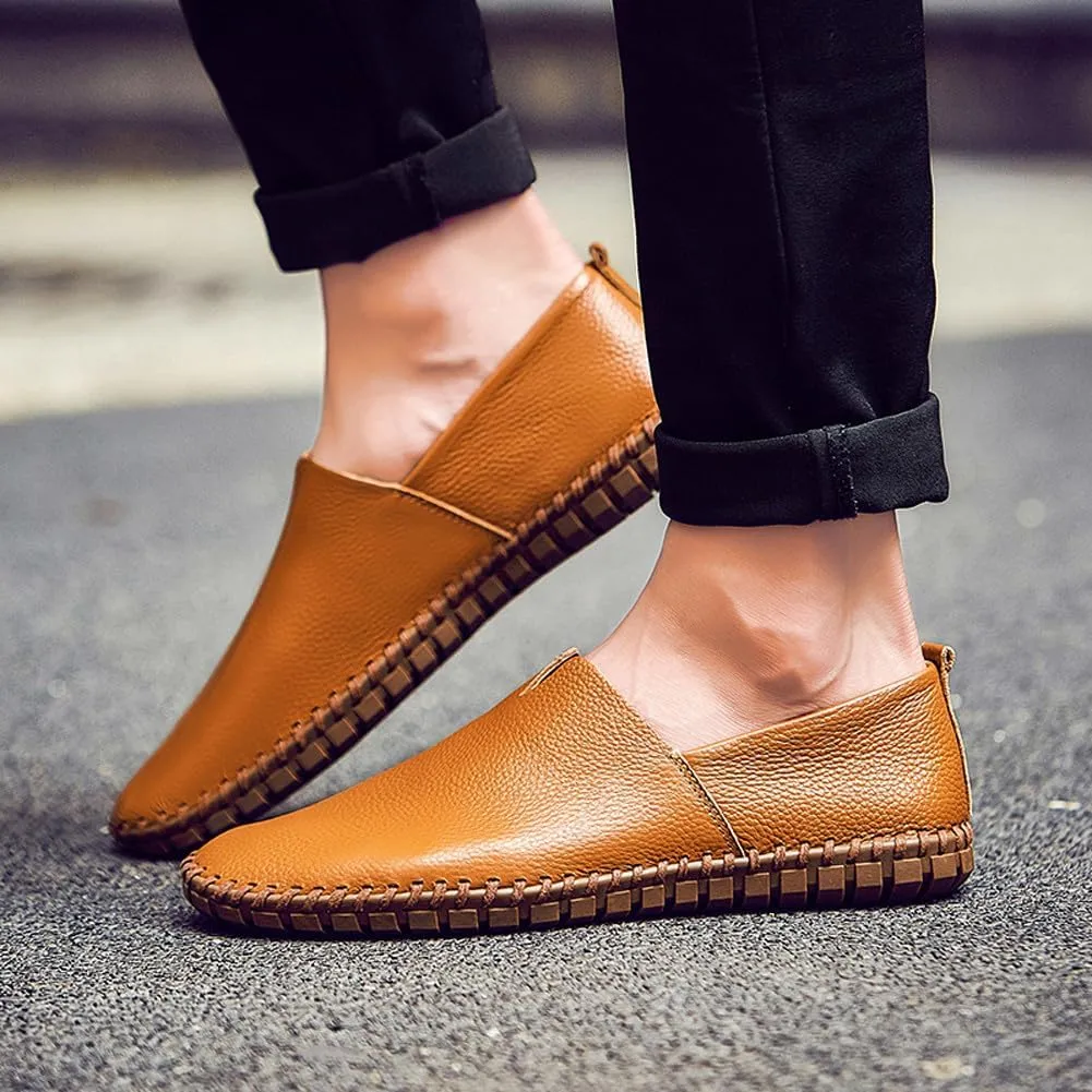 Men's Lightweight Casual Genuine Leather Slip On Penny Loafer Flats Soft Driving Walking Shoes