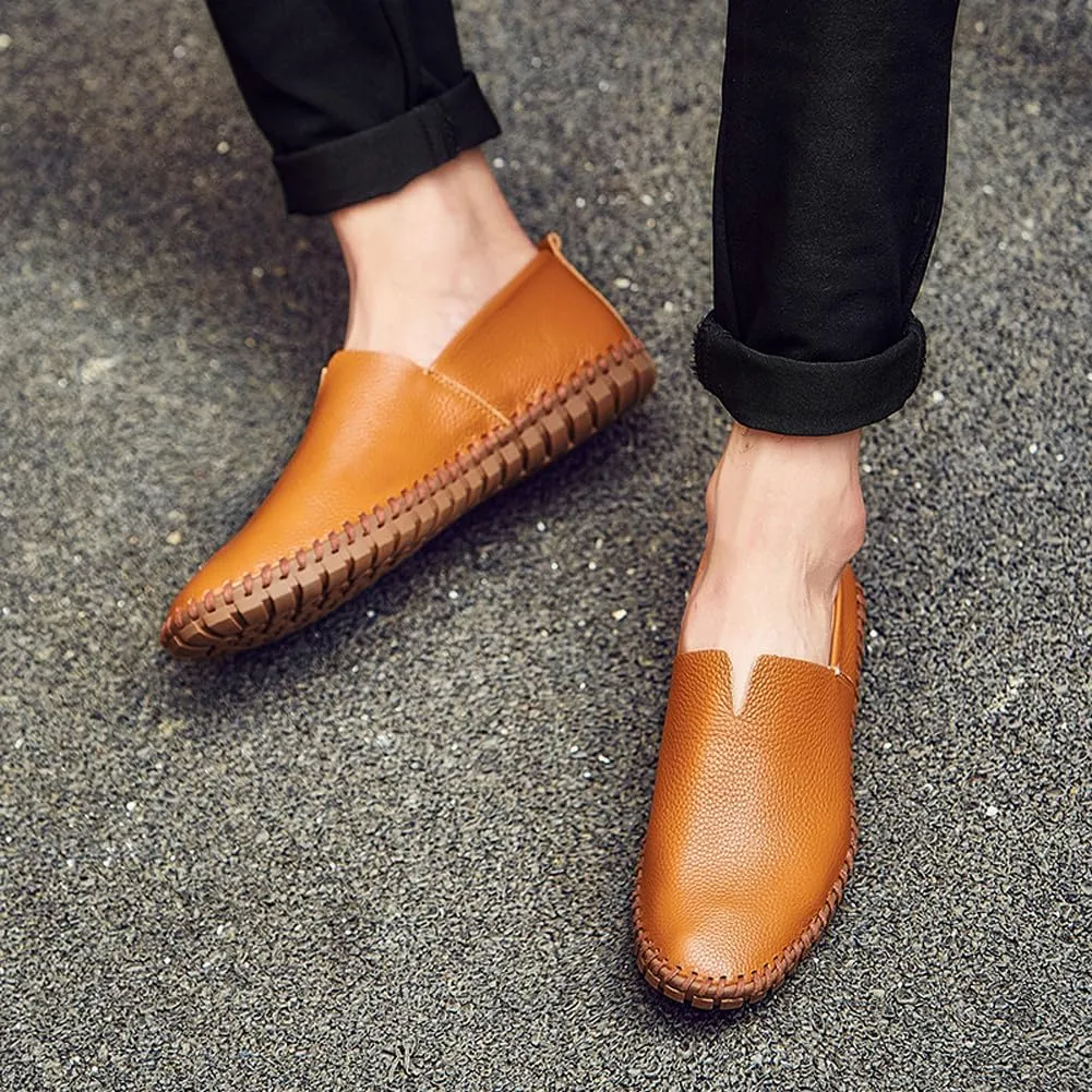 Men's Lightweight Casual Genuine Leather Slip On Penny Loafer Flats Soft Driving Walking Shoes