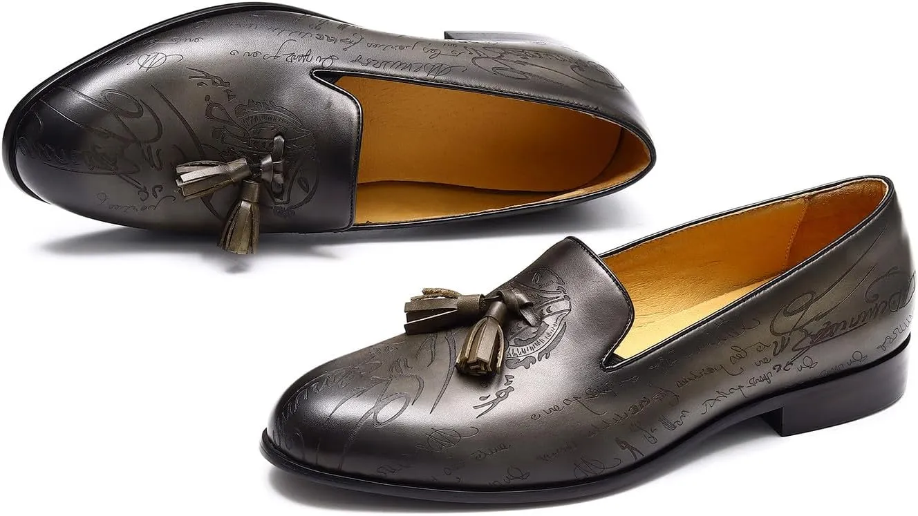 Mens Loafers Dress Casual Slip-On Tassel Loafer Fashion Wedding Tuxedo Moccasin Genuine Leather Formal Business Penny Loafers Comfortable Slipper Shoes for Men
