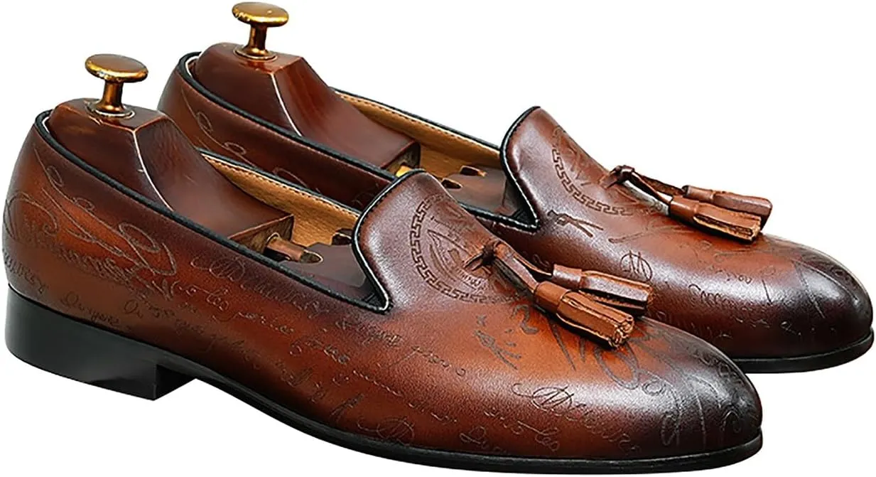 Mens Loafers Dress Casual Slip-On Tassel Loafer Fashion Wedding Tuxedo Moccasin Genuine Leather Formal Business Penny Loafers Comfortable Slipper Shoes for Men