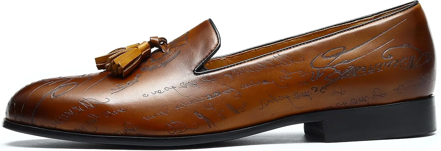 Mens Loafers Dress Casual Slip-On Tassel Loafer Fashion Wedding Tuxedo Moccasin Genuine Leather Formal Business Penny Loafers Comfortable Slipper Shoes for Men