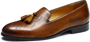 Mens Loafers Dress Casual Slip-On Tassel Loafer Fashion Wedding Tuxedo Moccasin Genuine Leather Formal Business Penny Loafers Comfortable Slipper Shoes for Men