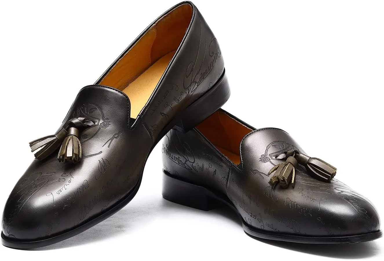 Mens Loafers Dress Casual Slip-On Tassel Loafer Fashion Wedding Tuxedo Moccasin Genuine Leather Formal Business Penny Loafers Comfortable Slipper Shoes for Men