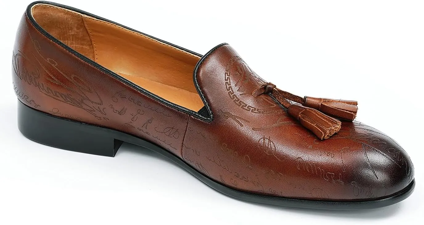 Mens Loafers Dress Casual Slip-On Tassel Loafer Fashion Wedding Tuxedo Moccasin Genuine Leather Formal Business Penny Loafers Comfortable Slipper Shoes for Men