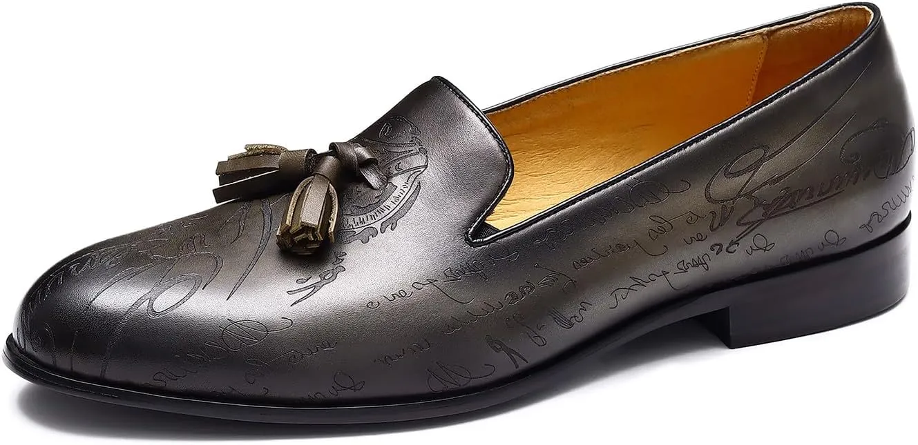 Mens Loafers Dress Casual Slip-On Tassel Loafer Fashion Wedding Tuxedo Moccasin Genuine Leather Formal Business Penny Loafers Comfortable Slipper Shoes for Men