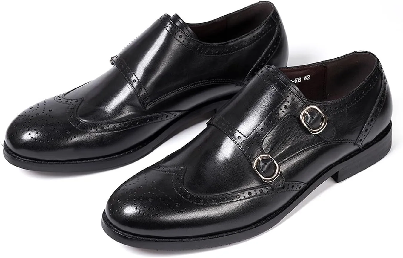 Mens Loafers Formal Dress Shoes Genunie Leather Wingtip Toe Monk Strap Loafer Business Casual Prom Wedding Suit Shoes Comfortable Fashion Tuxedo Shoes for Men