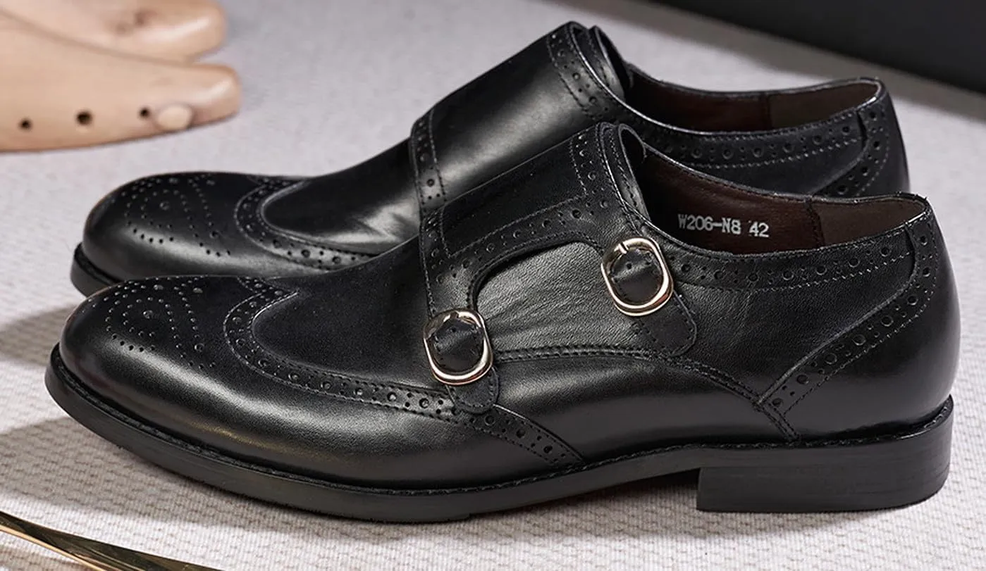 Mens Loafers Formal Dress Shoes Genunie Leather Wingtip Toe Monk Strap Loafer Business Casual Prom Wedding Suit Shoes Comfortable Fashion Tuxedo Shoes for Men