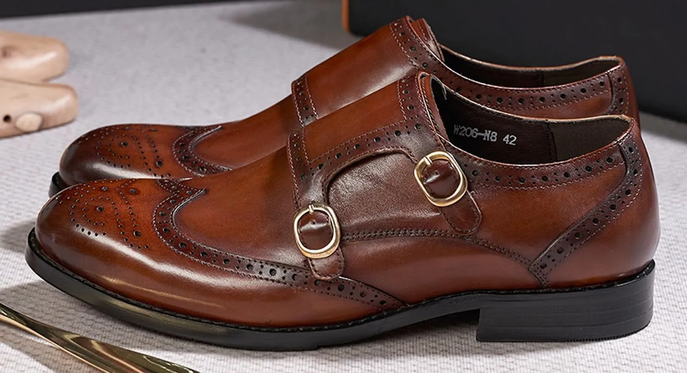 Mens Loafers Formal Dress Shoes Genunie Leather Wingtip Toe Monk Strap Loafer Business Casual Prom Wedding Suit Shoes Comfortable Fashion Tuxedo Shoes for Men