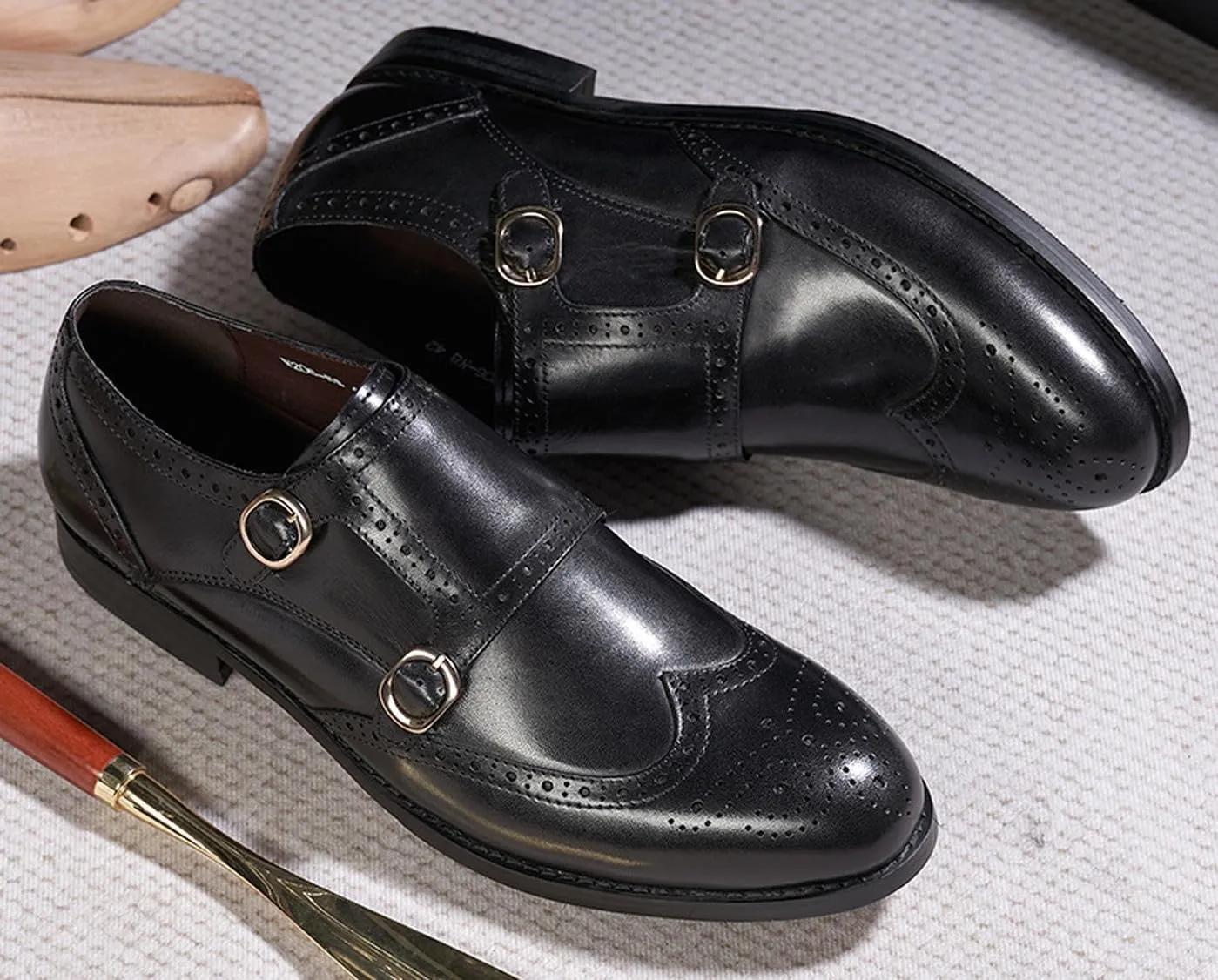 Mens Loafers Formal Dress Shoes Genunie Leather Wingtip Toe Monk Strap Loafer Business Casual Prom Wedding Suit Shoes Comfortable Fashion Tuxedo Shoes for Men