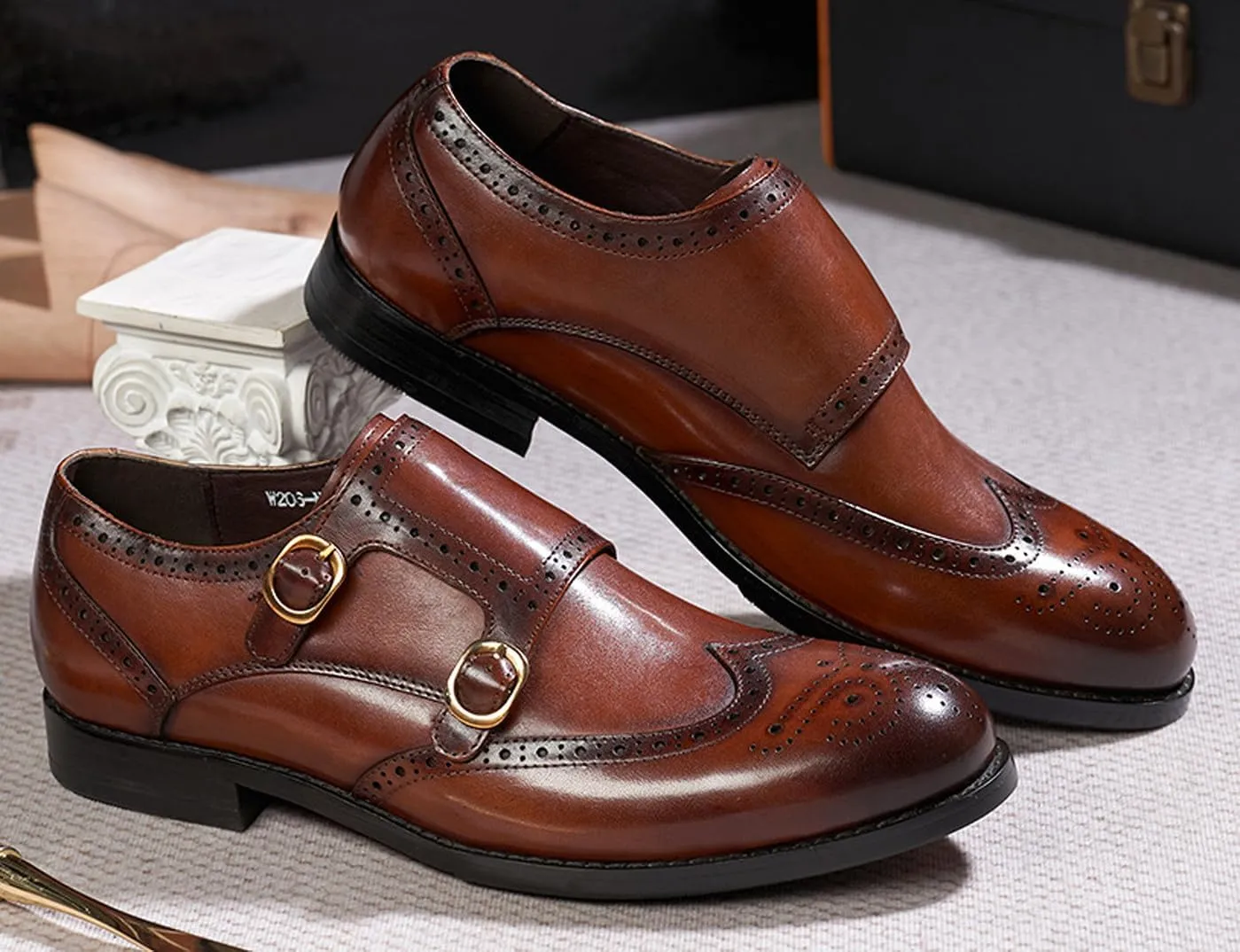 Mens Loafers Formal Dress Shoes Genunie Leather Wingtip Toe Monk Strap Loafer Business Casual Prom Wedding Suit Shoes Comfortable Fashion Tuxedo Shoes for Men