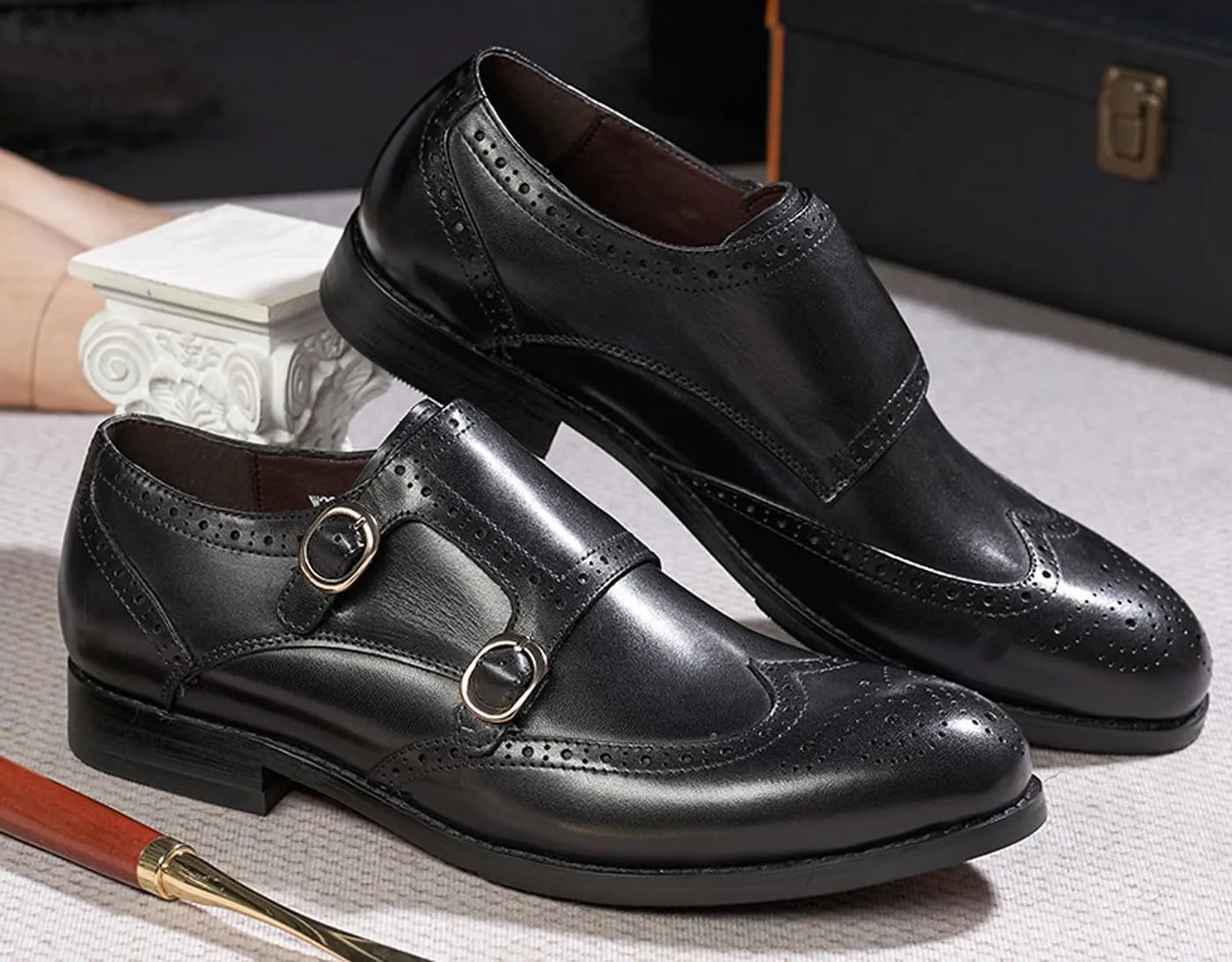 Mens Loafers Formal Dress Shoes Genunie Leather Wingtip Toe Monk Strap Loafer Business Casual Prom Wedding Suit Shoes Comfortable Fashion Tuxedo Shoes for Men
