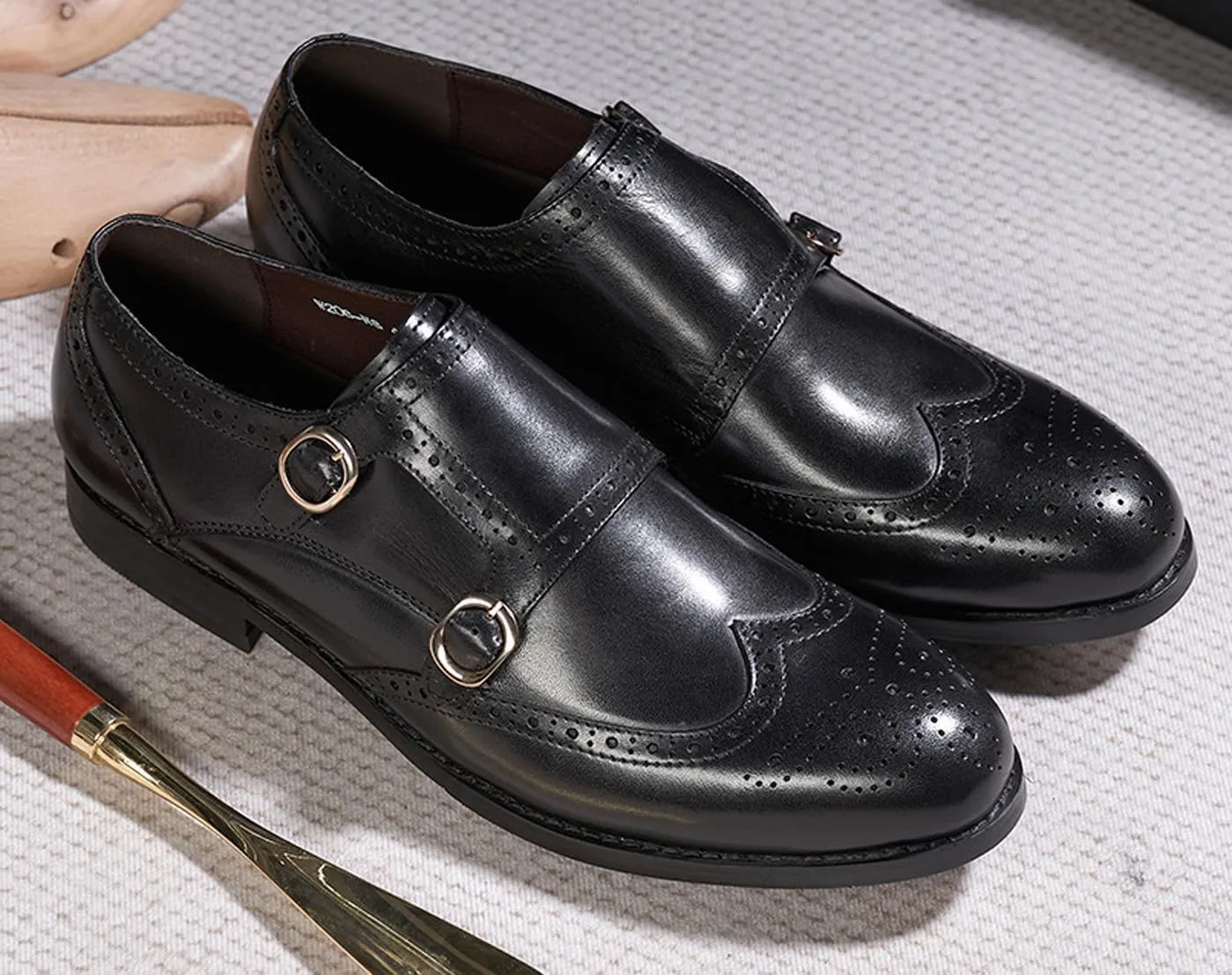 Mens Loafers Formal Dress Shoes Genunie Leather Wingtip Toe Monk Strap Loafer Business Casual Prom Wedding Suit Shoes Comfortable Fashion Tuxedo Shoes for Men