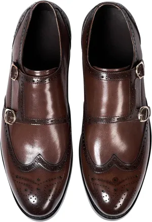 Mens Loafers Formal Dress Shoes Genunie Leather Wingtip Toe Monk Strap Loafer Business Casual Prom Wedding Suit Shoes Comfortable Fashion Tuxedo Shoes for Men