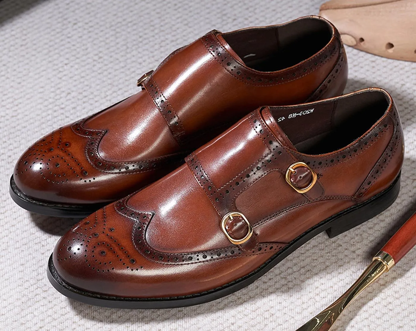 Mens Loafers Formal Dress Shoes Genunie Leather Wingtip Toe Monk Strap Loafer Business Casual Prom Wedding Suit Shoes Comfortable Fashion Tuxedo Shoes for Men